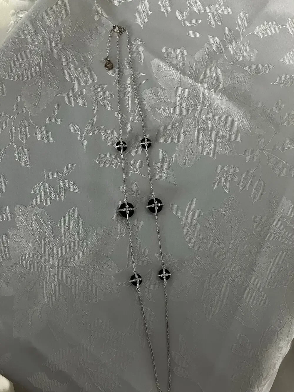 Dana Buchman Long Silver Tone Black Rhinestone Station Necklace 32 Inch